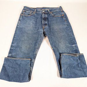 Vintage 90s Levis 501 Red Tab Button Fly Tag Med Wash Distressed 36/28